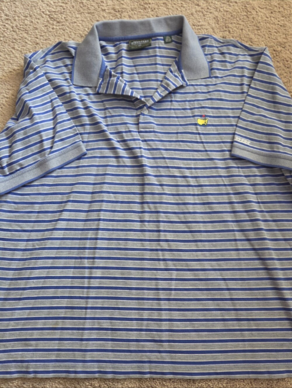Masters Gray and Blue Striped Polo with Yellow Logo